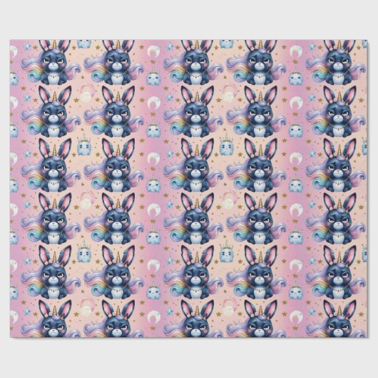 mürrisch blauer Einhornhase Geschenkpapier (Flach)