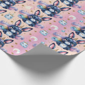 mürrisch blauer Einhornhase Geschenkpapier (Ecke)