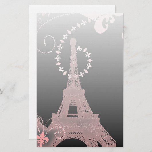 Mürrisch-eleganter Schwarz-Rosa-Paris-Eiffelturm Briefpapier (Vorne/Hinten)