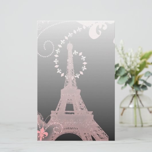 Mürrisch-eleganter Schwarz-Rosa-Paris-Eiffelturm Briefpapier (Stehend Vorderseite)