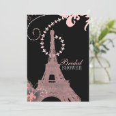 Mürrisch-eleganter Schwarz-Rosa-Paris-Eiffelturm Einladung (Stehend Vorderseite)