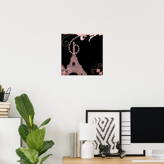 Mürrisch-eleganter Schwarz-Rosa-Paris-Eiffelturm Poster (Heimbüro)