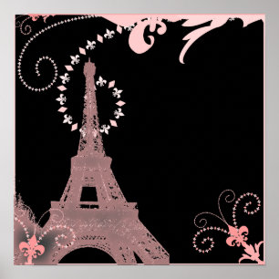 Mürrisch-eleganter Schwarz-Rosa-Paris-Eiffelturm Poster