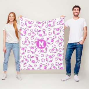 Mürrisch rosa Fußbälle mit Monogramm Fleecedecke