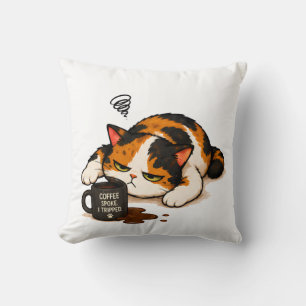 Mürrische Calico-Katze - Kaffee sprach Kissen