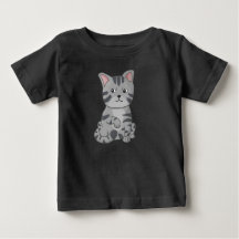 Mürrische Cartoon-Tabby-Katze sitzt Kunst