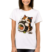 Mürrische Dreifarbenkatze Sushi-Liebhaberin