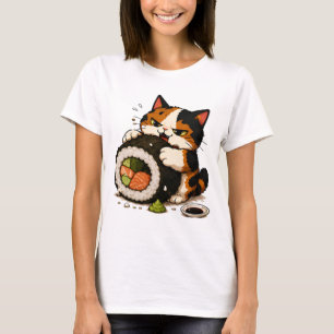 Mürrische Dreifarbenkatze Sushi-Liebhaberin T-Shirt