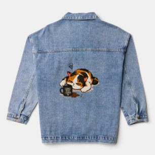 Mürrische Dreifarbige Katze - Kaffee sprach Jeansjacke