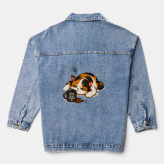 Mürrische Dreifarbige Katze - Kaffee sprach Jeansjacke