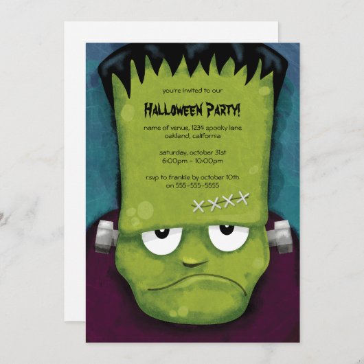 Mürrische Frankenstein Halloween-Party-Einladung Einladung (Vorne/Hinten)