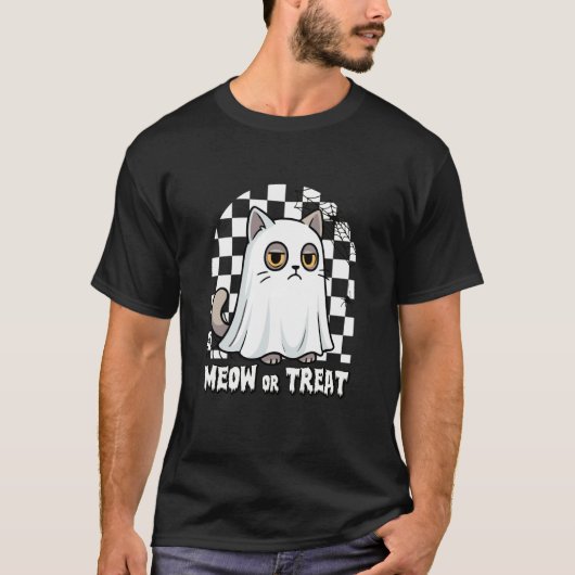 Mürrische Geistkatze Schnurren oder Behandeln Lust T-Shirt (Vorderseite)