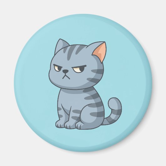 Mürrische Graue Tabby-Katze auf Blau Magnet (Vorne)