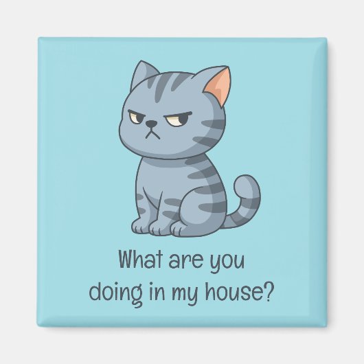 Mürrische Graue Tabby-Katze Lustiger Text Blau Magnet (Vorne)