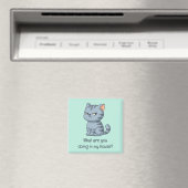 Mürrische Graue Tabby-Katze Lustiger Text Grün Magnet (In Situ (Geschirrspüler))