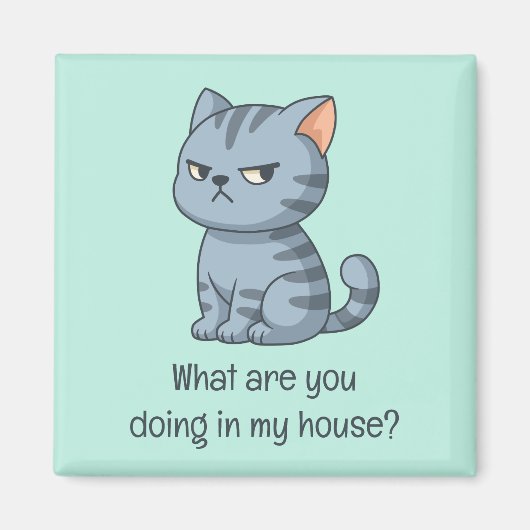 Mürrische Graue Tabby-Katze Lustiger Text Grün Magnet (Vorne)