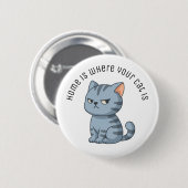 Mürrische Graue Tabby-Katze mit individuellem Text Button (Vorne & Hinten)