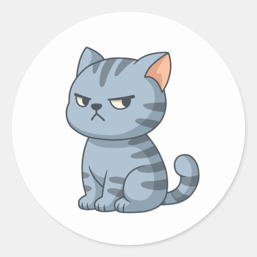 Mürrische Graue Tabby-Katze Runder Aufkleber (Vorderseite)