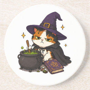 Mürrische Hexenkatze Halloween Getränkeuntersetzer