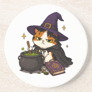 Mürrische Hexenkatze Halloween Getränkeuntersetzer
