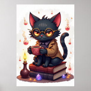 Mürrische Katze Dark Academia Leser Buchwurm Gothi Poster