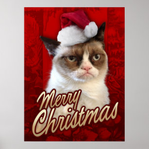 Mürrische Katzen-frohe Weihnachten Poster