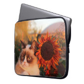 Mürrische Katzen-Sonnenblume-Laptop-Hülse Laptopschutzhülle (Vorderseite Links)