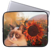 Mürrische Katzen-Sonnenblume-Laptop-Hülse Laptopschutzhülle (Vorderseite)