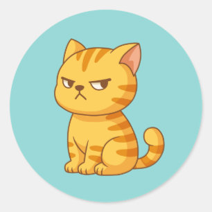 Mürrische orange getigerte Katze auf Grün Runder Aufkleber