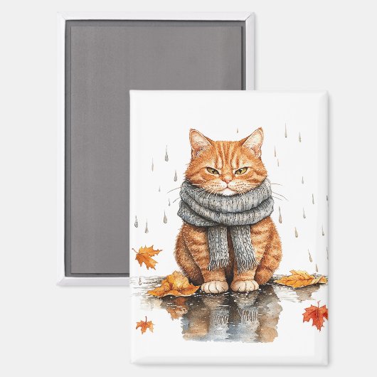 Mürrische orange Katze im Regen Magnet (Vorderseite/Rückseite)