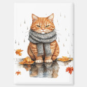 Mürrische orange Katze im Regen Magnet (Vorderseite)