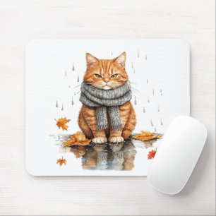 Mürrische orange Katze im Regen Mousepad