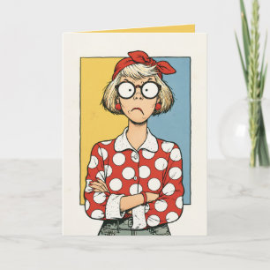 Mürrische Retro-Frau mit Punkten Karte