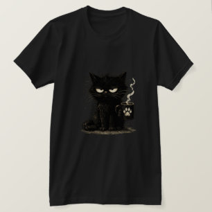 Mürrische schwarze Katze Coffee Liebhaber T-Shirt