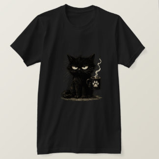 Mürrische schwarze Katze Coffee Liebhaber T-Shirt