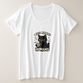 Mürrische schwarze Katze hasst Morgen Große Größe T-Shirt