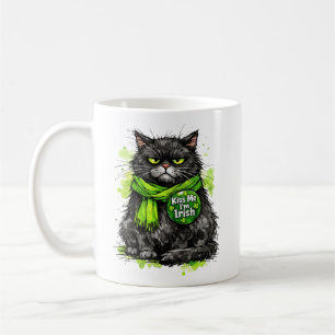 Mürrische schwarze Katze Küss mich, ich bin Ire Lu Kaffeetasse