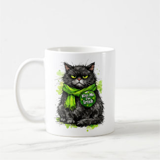 Mürrische schwarze Katze Küss mich, ich bin Ire Lu Kaffeetasse