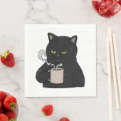 Mürrische schwarze Katze mit Kaffee Morgenmuffel Serviette (Beispiel)