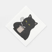 Mürrische schwarze Katze mit Kaffee Morgenmuffel Serviette (Ecke)