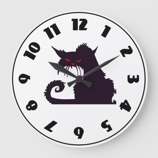 Mürrische schwarze Katzenuhr Große Wanduhr (Vorderseite)