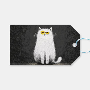 Mürrische weiße Katze – Lustige, minimalistische K Geschenkanhänger