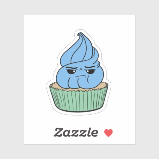 Mürrischer blauer Cupcake Aufkleber (Blatt)
