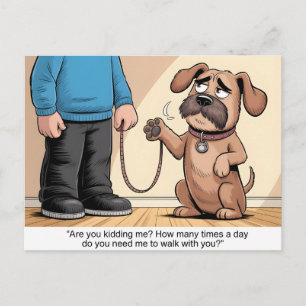 Mürrischer brauner Hund lustiger Cartoon beim Spaz Feiertagspostkarte