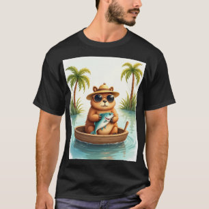 Mürrischer Capybara fischt in seinem Boot - Lustig T-Shirt
