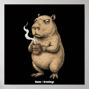 Mürrischer Capybara-Kaffee-Vintage-Tinte-Skizze  Poster
