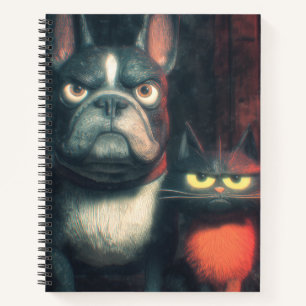 Mürrischer Französische Bulldogge & schwarze Katze Notizblock