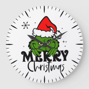 Mürrischer grüner Charakter in einem Weihnachtsman Große Wanduhr