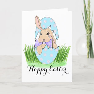 Mürrischer Hase in einem blauen Ei Feiertagskarte