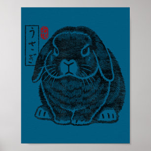 Mürrischer Holland-Lop-Kaninchen-Kanji-Japanisch Poster